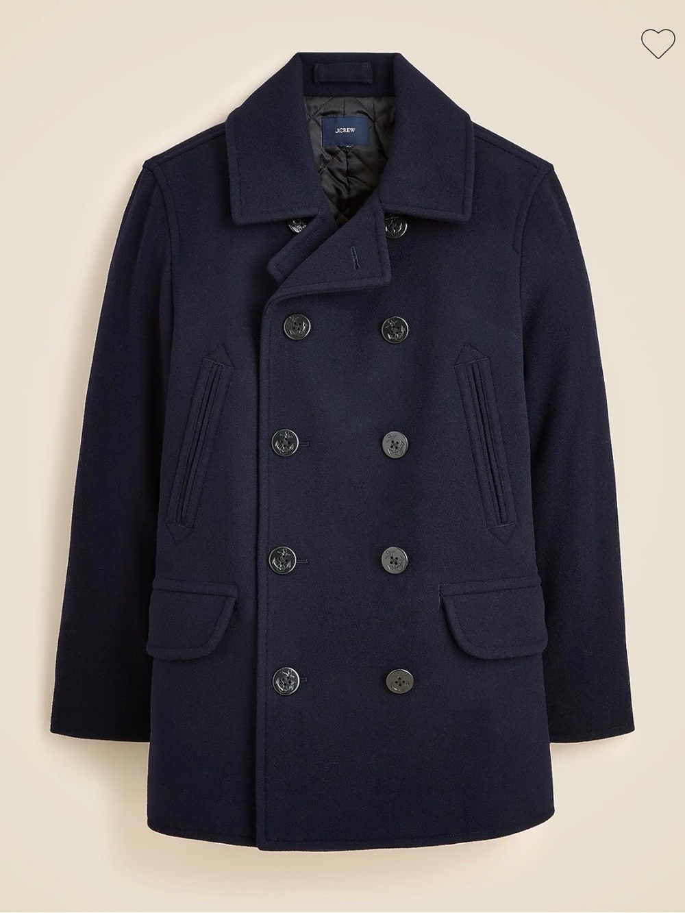 J. Crew Classic Navy Double-Breasted Wool Peacoat Mens Medium